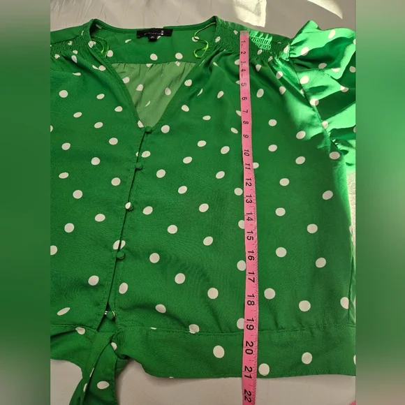 Broadway 38 Green Polka Dot Tie-Front Blouse xl - Picture 5 of 8
